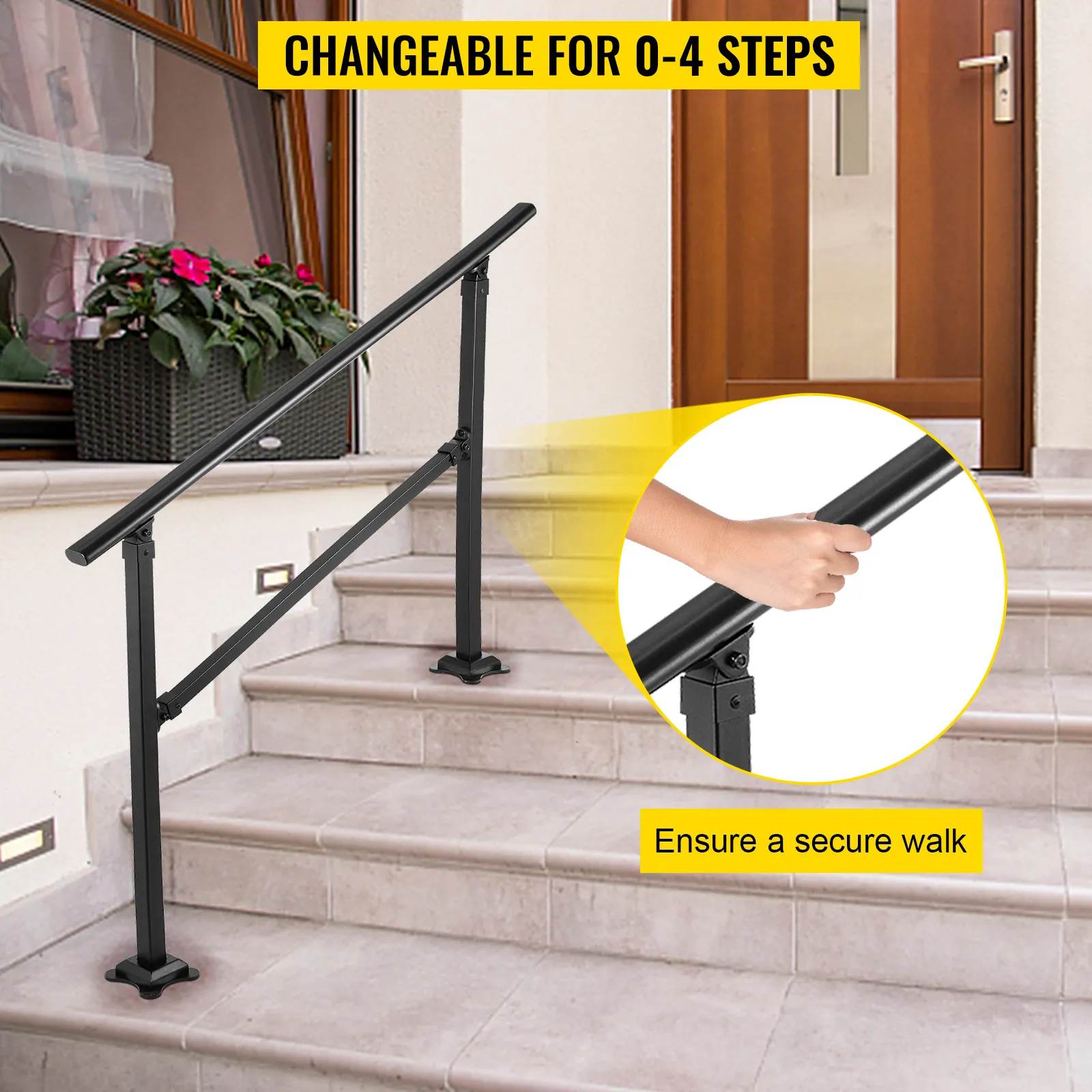 Barandilla de escalera exterior VEVOR para 0-4 escalones, que mejora la seguridad con facilidad.