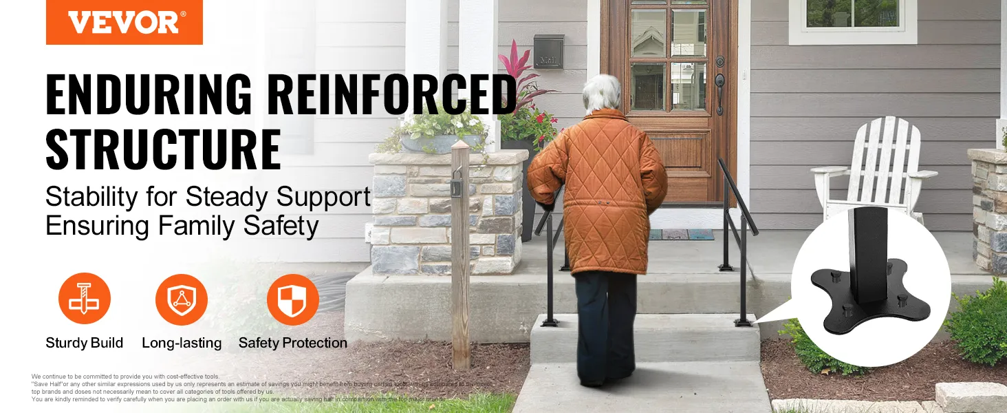 La barandilla de escalera para exteriores VEVOR garantiza la seguridad de la familia con una estructura reforzada y estabilidad.