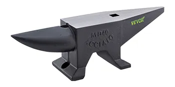 VEVOR cast iron anvil with a sleek design, featuring a black horn and a flat top with engraved text.