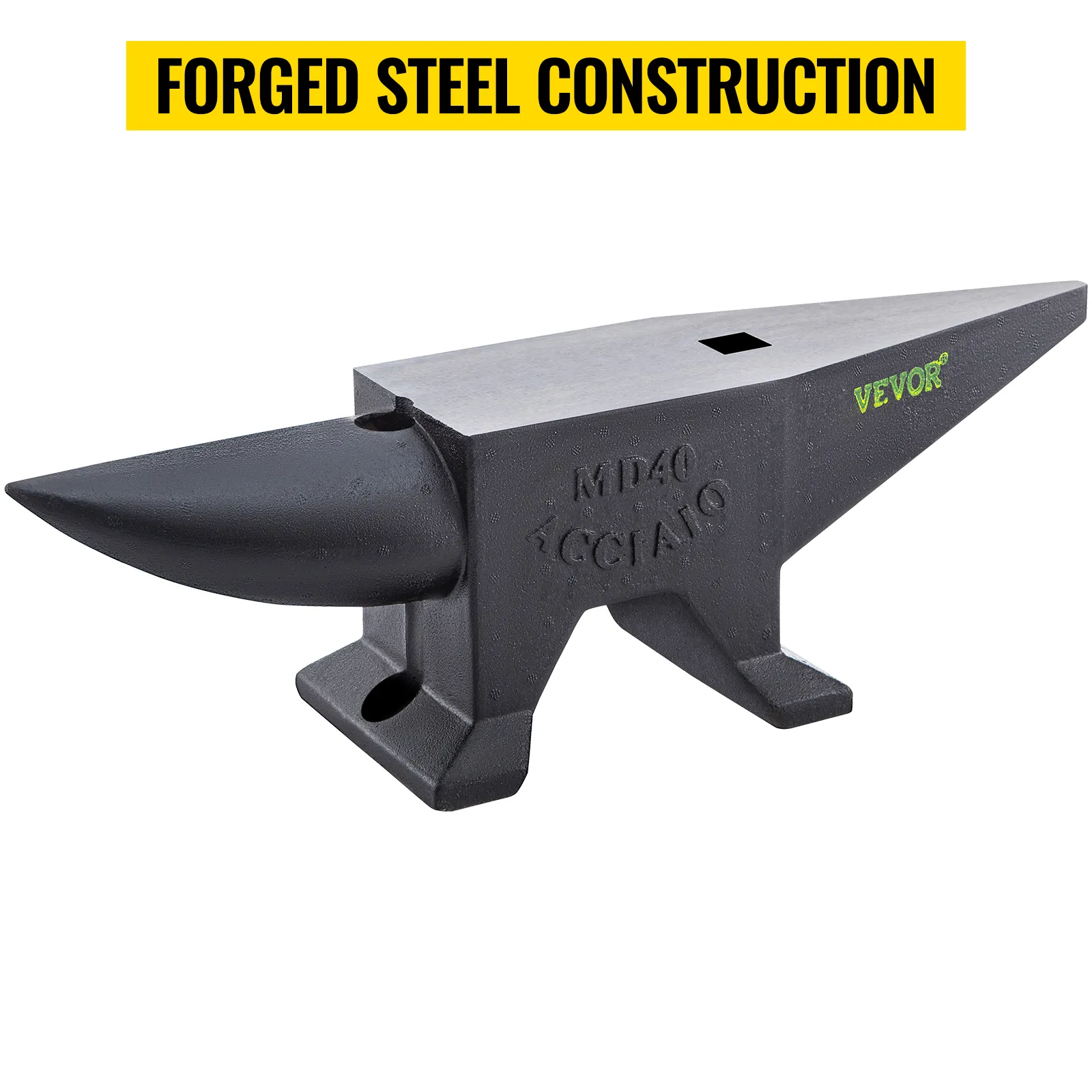 VEVOR cast iron anvil with forged steel construction, black and metallic, md40 model.
