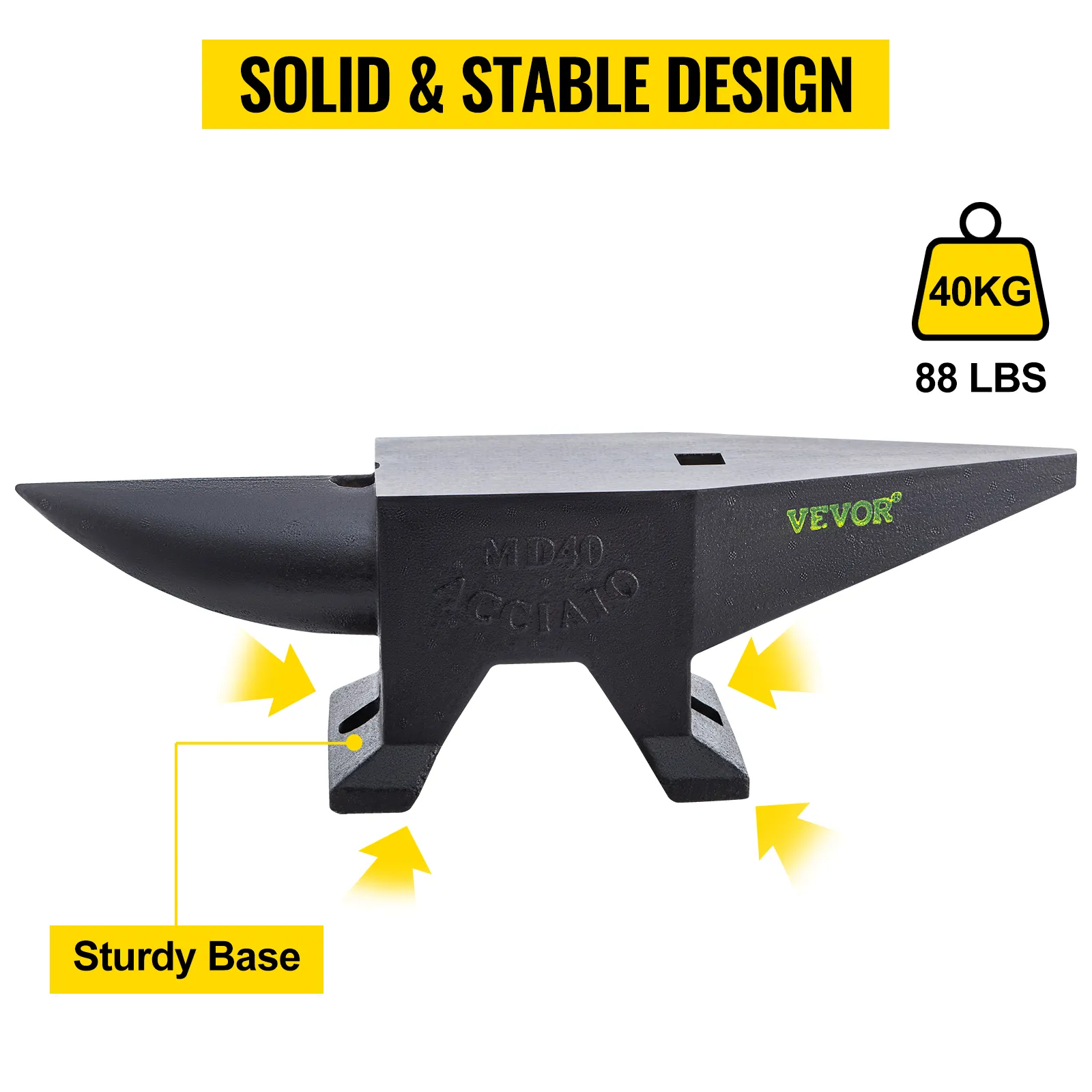 VEVOR cast iron anvil with sturdy base, solid design, 40kg 88lbs.