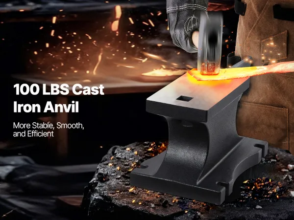 VEVOR Amboss aus Gusseisen, 100 lbs, hohe Härte, Hochleistungswerkzeug für Schmiedearbeiten auf einer Werkbank.