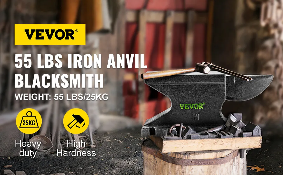 VEVOR gietijzeren aambeeld - 55 lbs smidsgereedschap met hamer, zwaar uitgevoerd, hoge hardheid