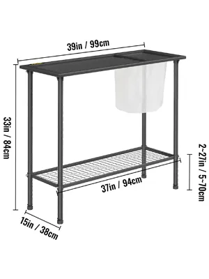 Banco para macetas VEVOR con estante de malla y dimensiones: 39 x 15 x 33 pulgadas.