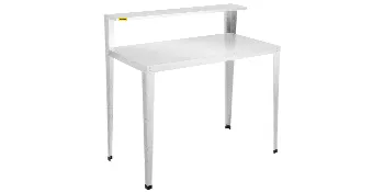 Banco para macetas VEVOR blanco con un estante inferior y un estante superior elevado para almacenamiento.