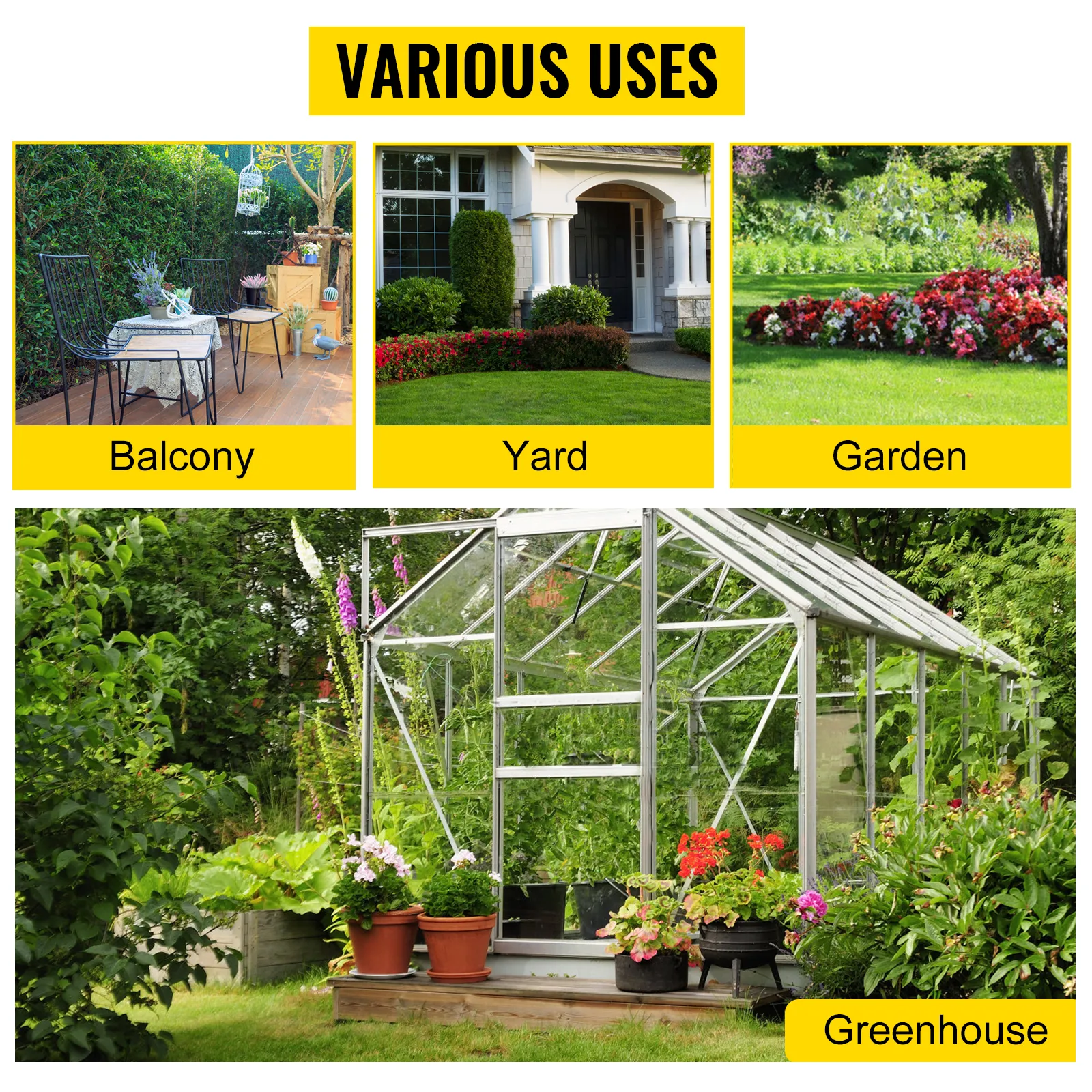 Varios usos para el banco para macetas VEVOR: balcón, patio, jardín, invernadero.