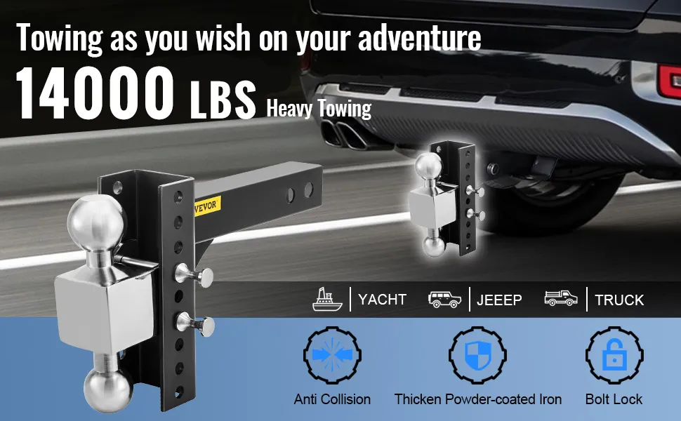 VEVOR adjustable trailer hitch for heavy towing up to 14000 lbs, suitable for yacht and truck.