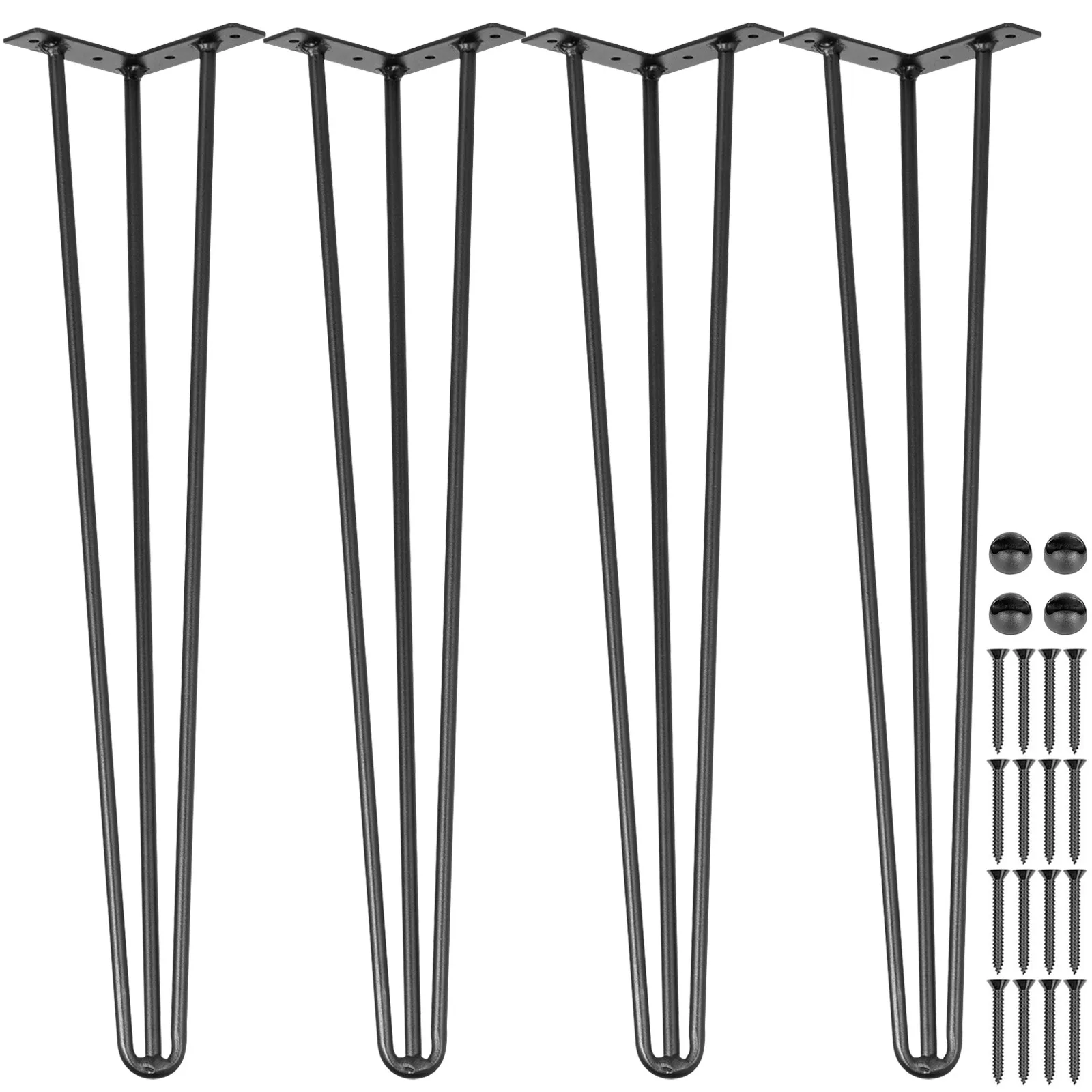 Gambe per tavolo a forcina VEVOR con viti e tappi, quattro gambe minimaliste in metallo nero.
