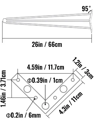 VEVOR hairpin table legs, 26in height with leg angle and mounting plate dimensions.