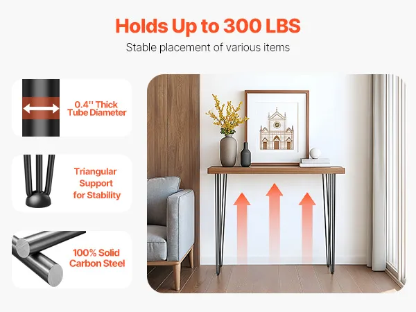 VEVOR hairpin table legs, 40 in high, powder-coated steel, each holds 220 lbs, 4 pcs set.