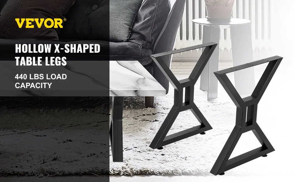 VEVOR dining table legs, hollow x-shaped design, 440 lbs load capacity, modern interior.