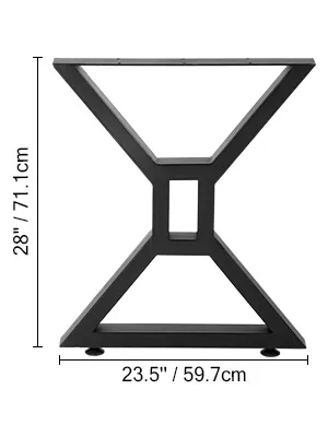 black VEVOR dining table legs, x-shape, 28" tall, 23.5" wide, modern design.