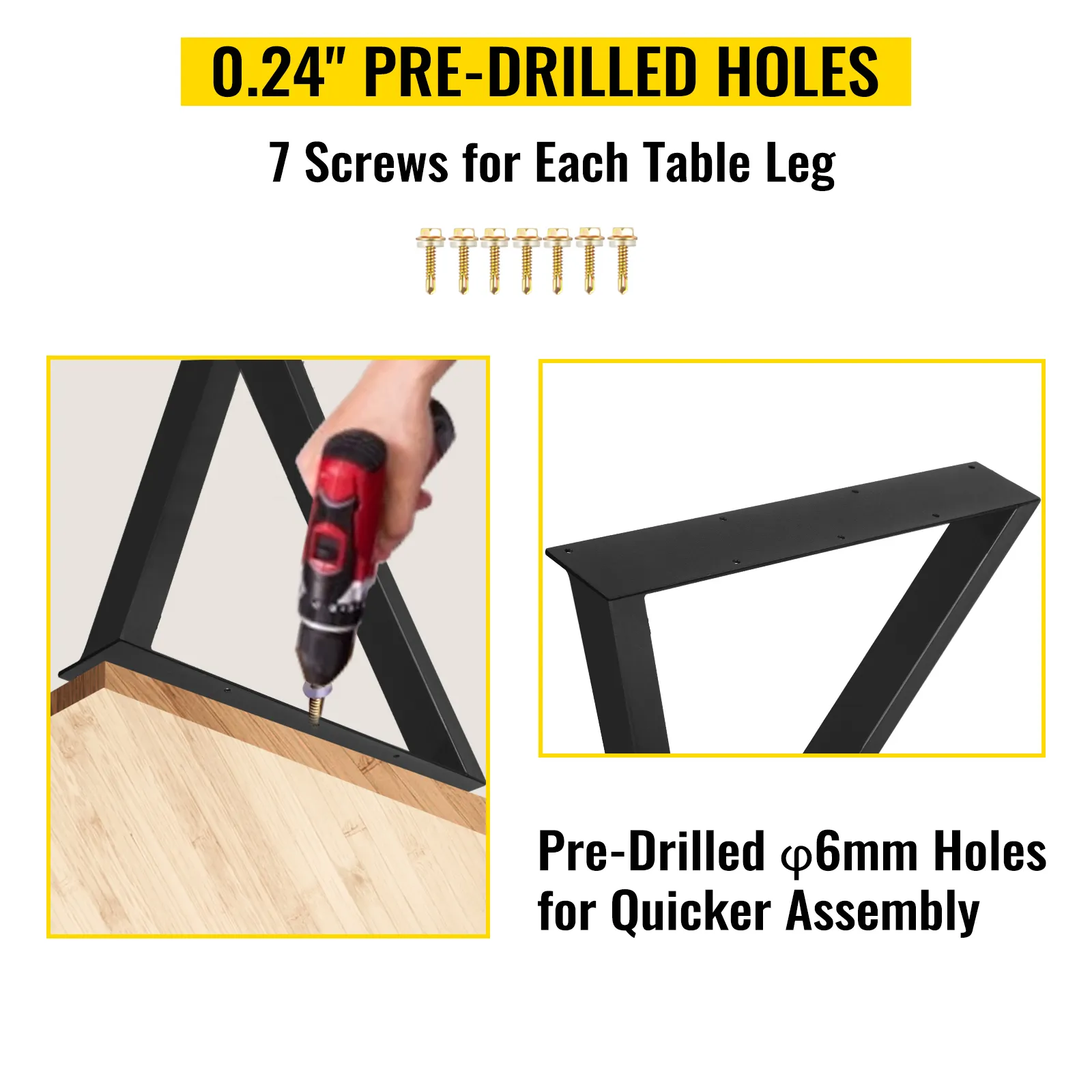 VEVOR metal table legs with pre-drilled holes for assembly.