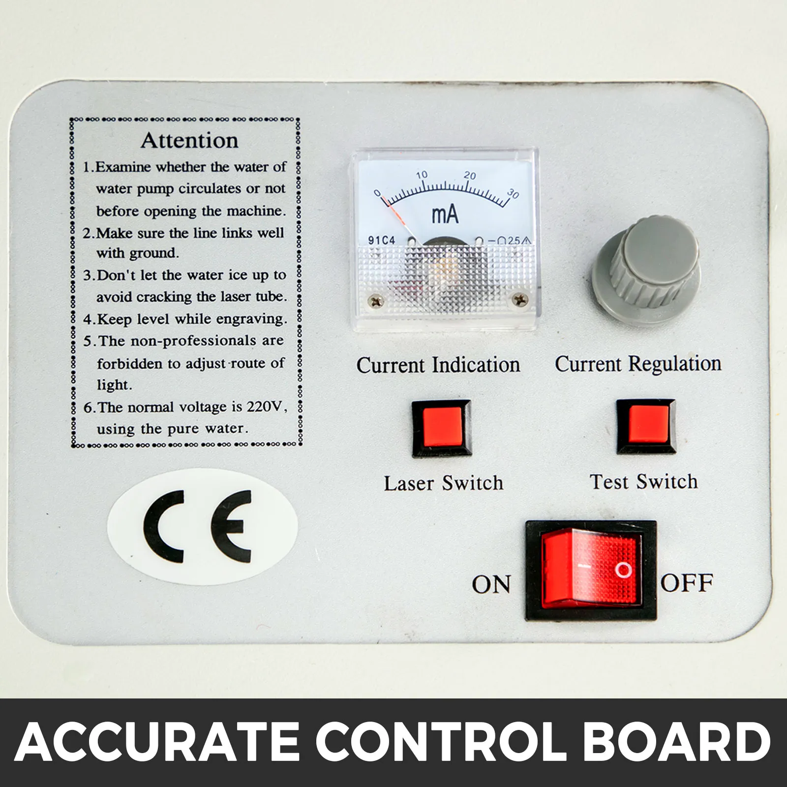 VEVOR laser engraver control board with switches and voltage meter.