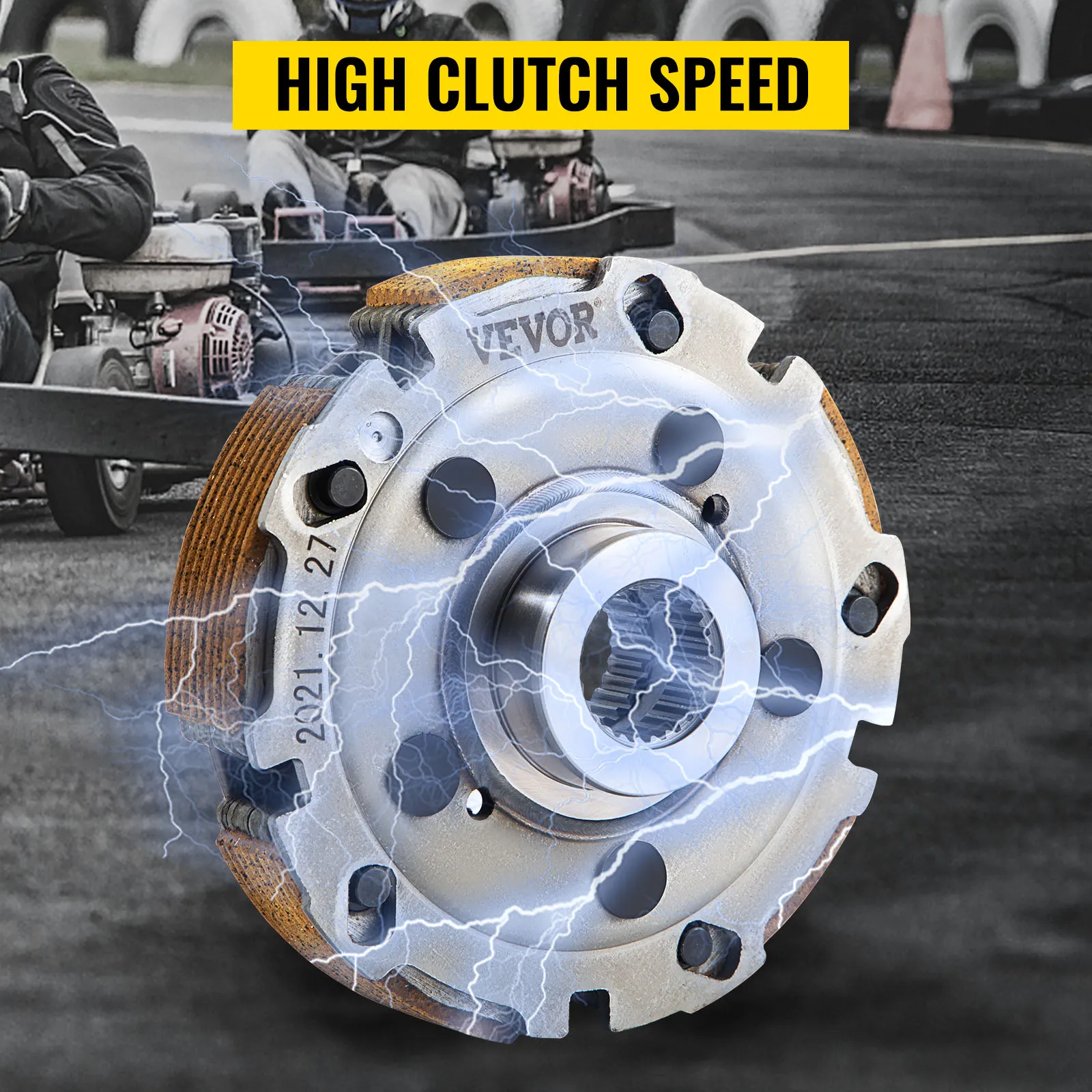 VEVOR wet clutch kit assembly with high clutch speed and racing backdrop.