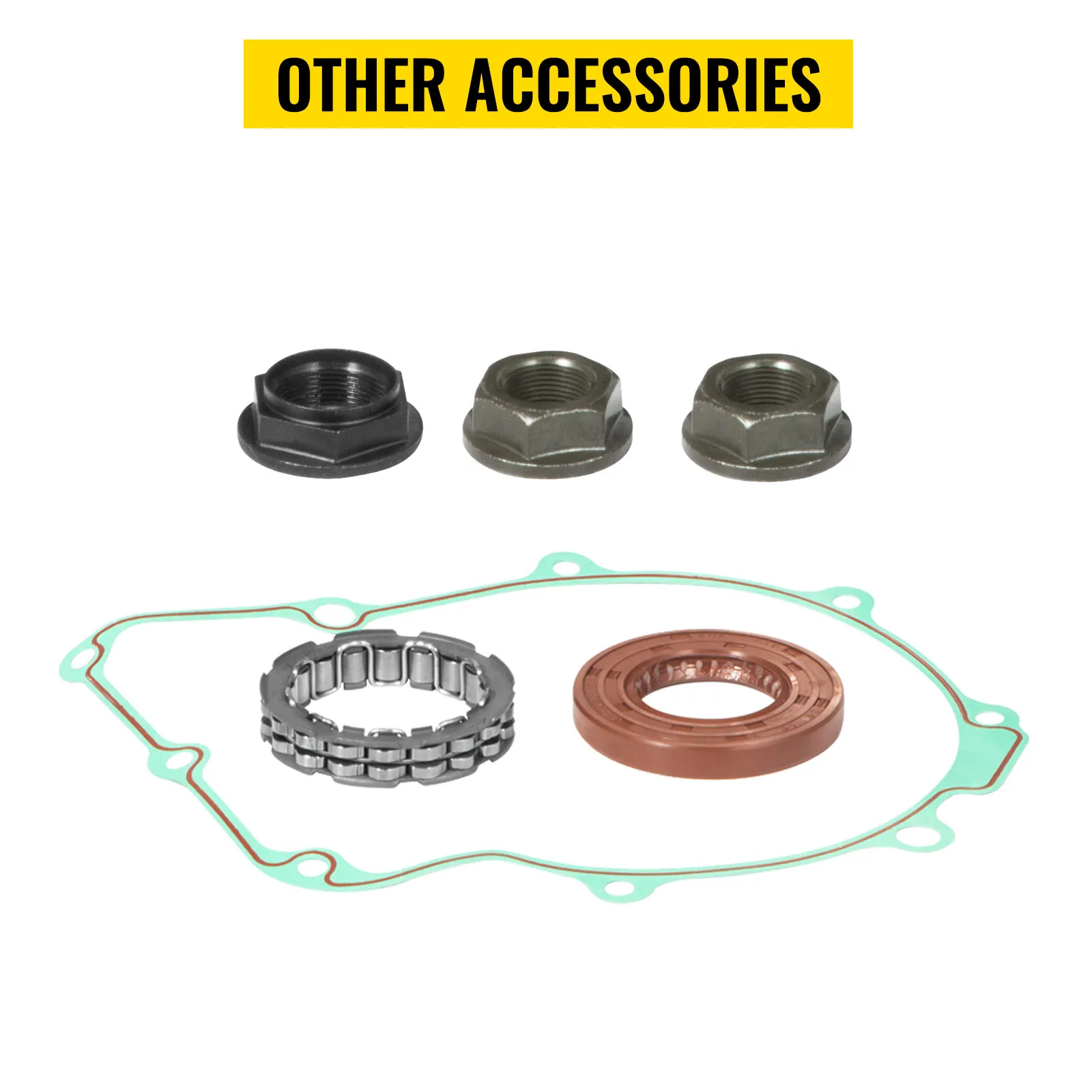 VEVOR wet clutch kit assembly parts including gasket, nuts, and bearing.