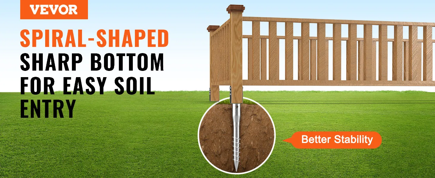 VEVOR no dig ground anchor features spiral-shaped sharp bottom for easy soil penetration and better stability.