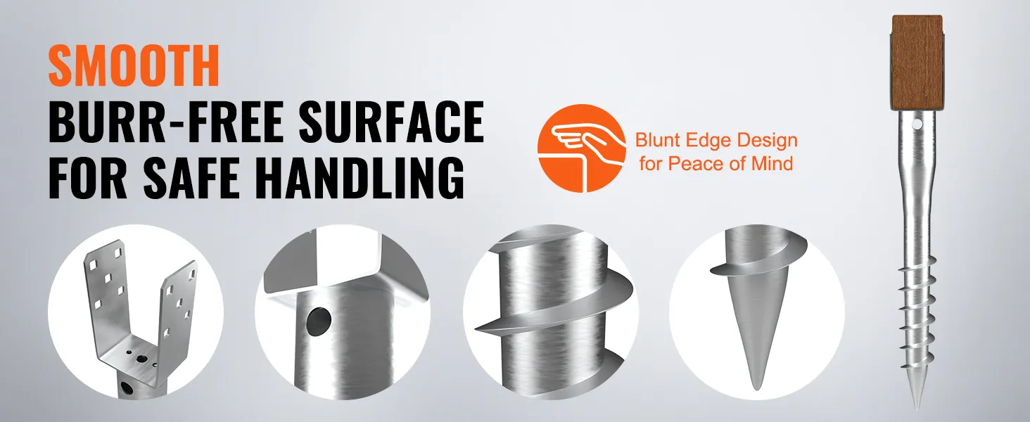 smooth, burr-free VEVOR no dig ground anchor with blunt edge design for safe handling and peace of mind.