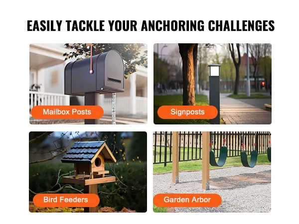 tackle anchoring challenges with VEVOR no dig ground anchor for mailbox posts, signposts, bird feeders, and garden arbor.