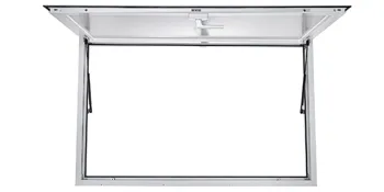 open VEVOR concession window with white frame and black support arms