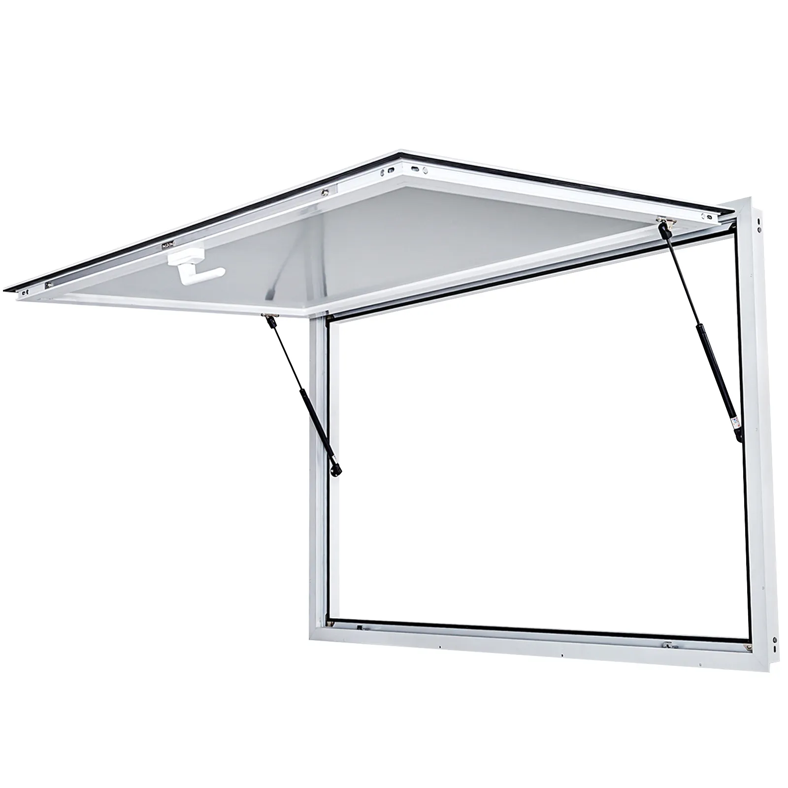VEVOR concession window with flip-up design and hydraulic arms in white frame.