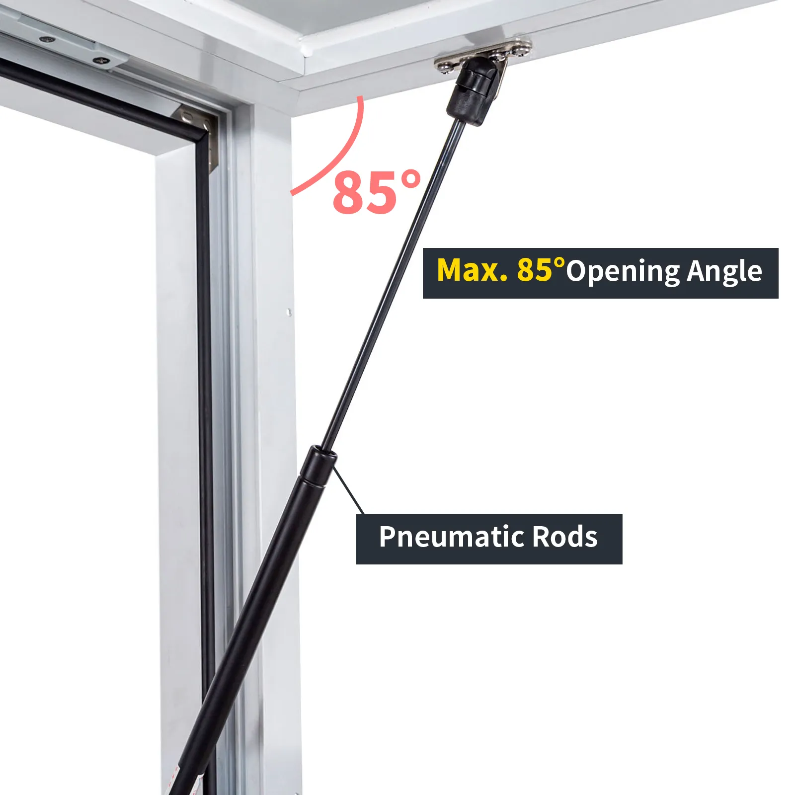 VEVOR concession window with 85° opening angle and pneumatic rods.