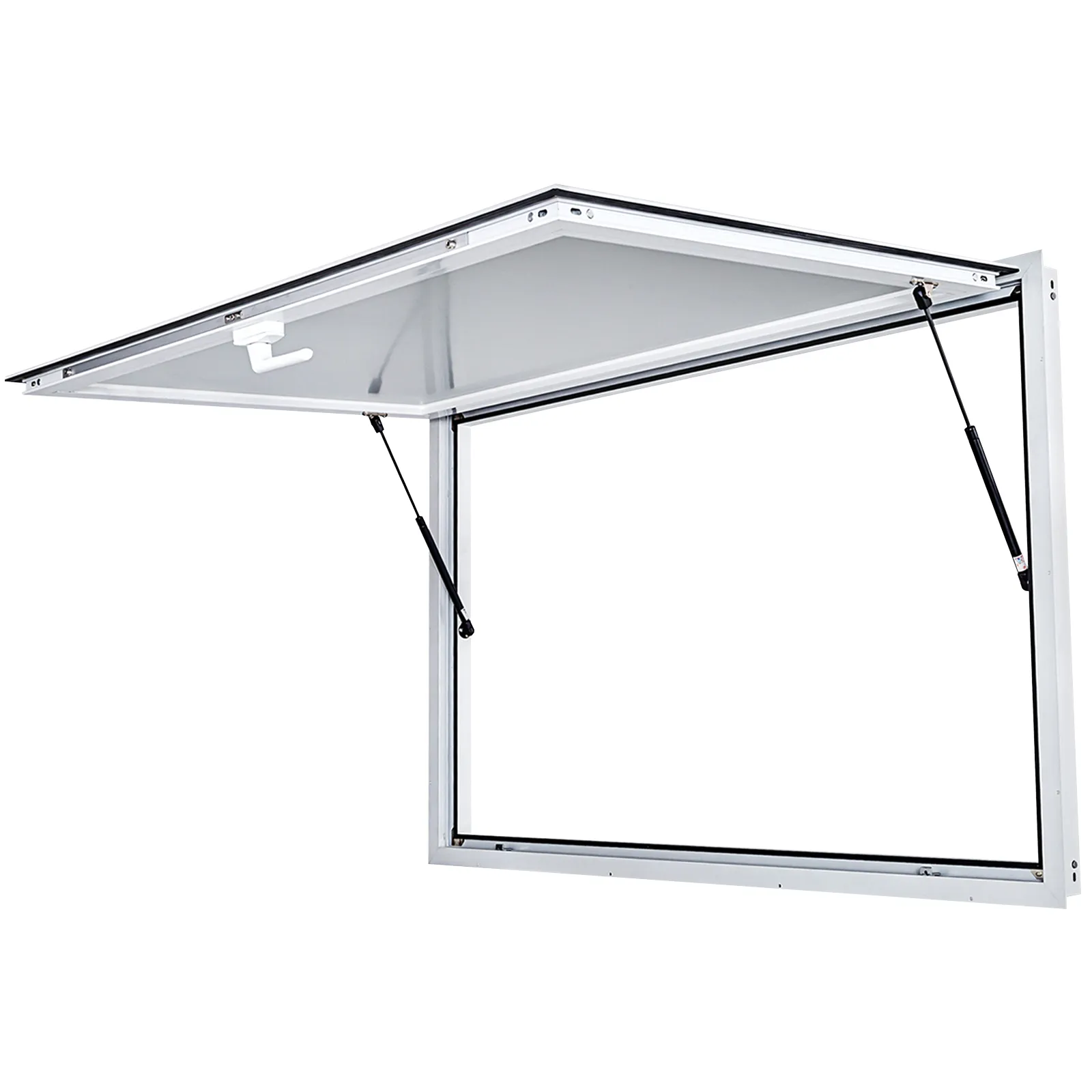 VEVOR concession window with pneumatic arms and open serving hatch.