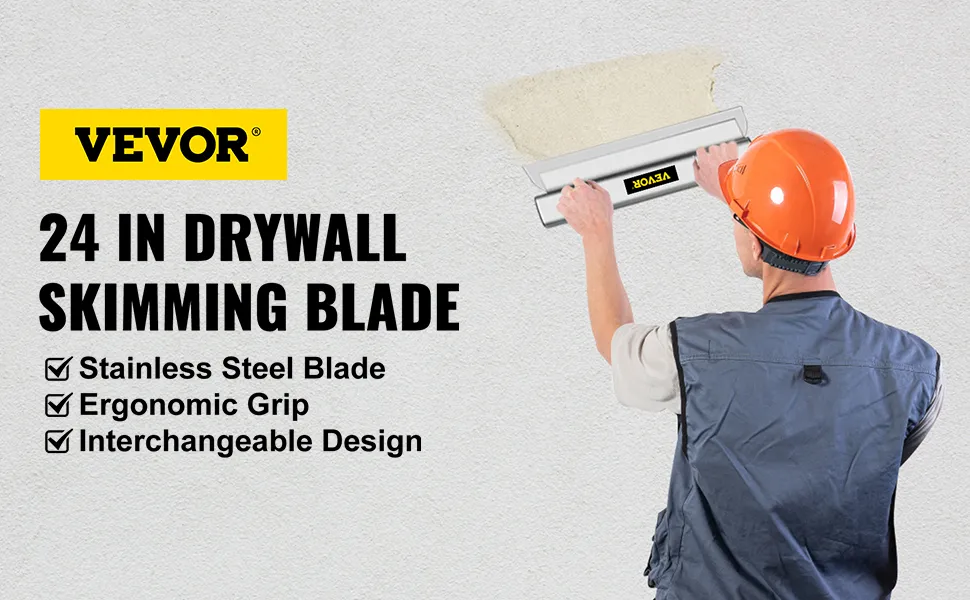 VEVOR skimming blade - 24 in drywall tool with stainless steel blade, ergonomic grip, interchangeable design.