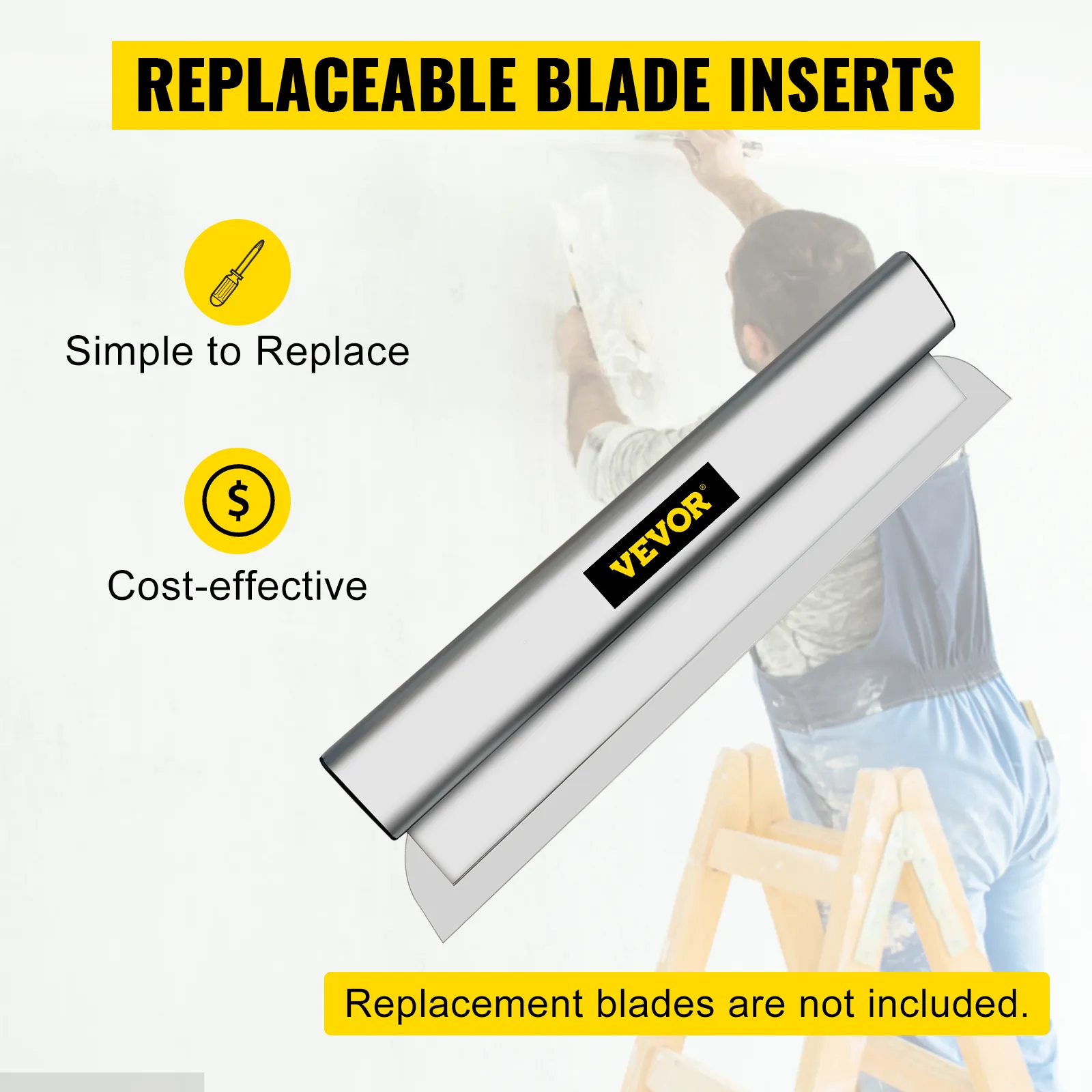 VEVOR-Abschäumklinge mit auswechselbaren Einsätzen; einfach auszutauschen, kostengünstig. Ersatzklingen nicht im Lieferumfang enthalten.