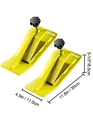 yellow VEVOR tractor bucket protector pair with measurements in centimeters and inches.