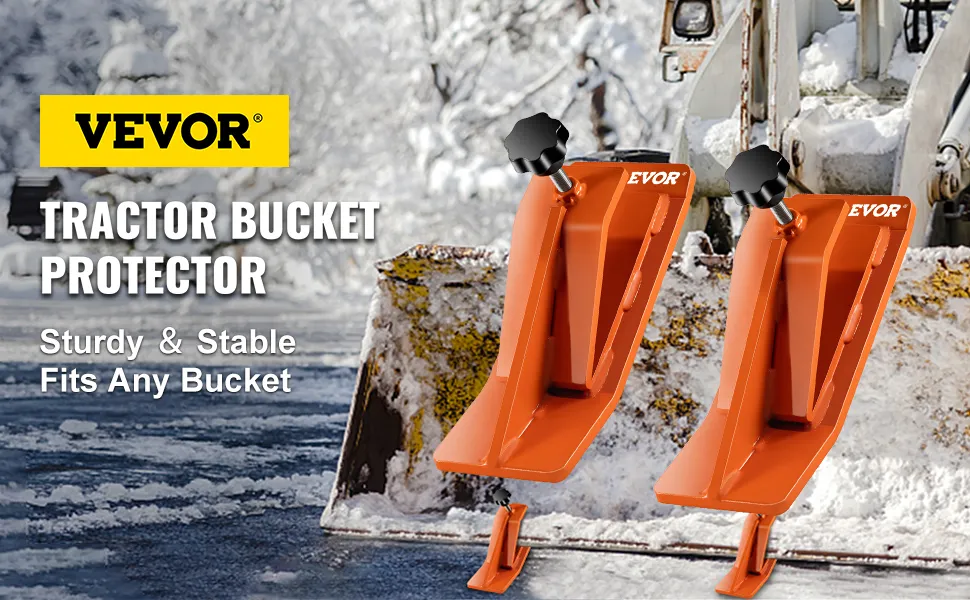 VEVOR tractor bucket protector, sturdy and stable, fits any bucket in winter scene.