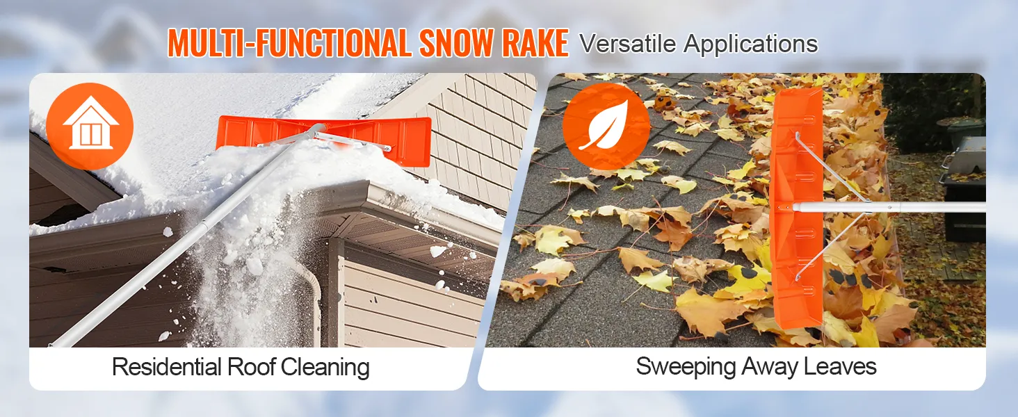 VEVOR snow roof rake used for residential roof cleaning and sweeping away leaves.