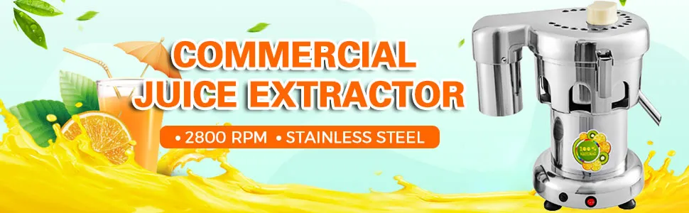 Extractor de jugos comercial VEVOR, 2800 rpm, acero inoxidable con fondo de jugo fresco.