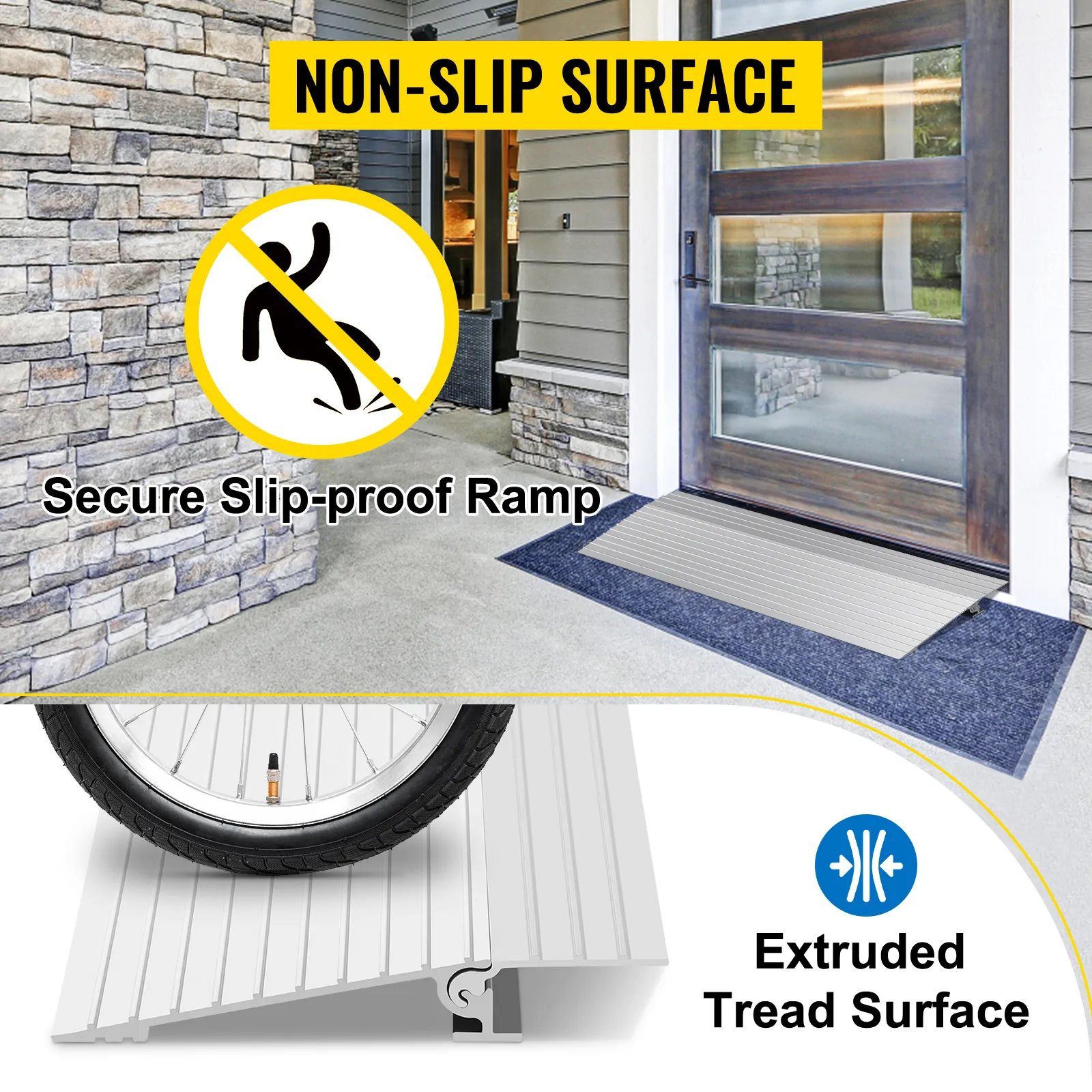 non-slip VEVOR threshold ramp ensuring secure slip-proof entry with extruded tread.