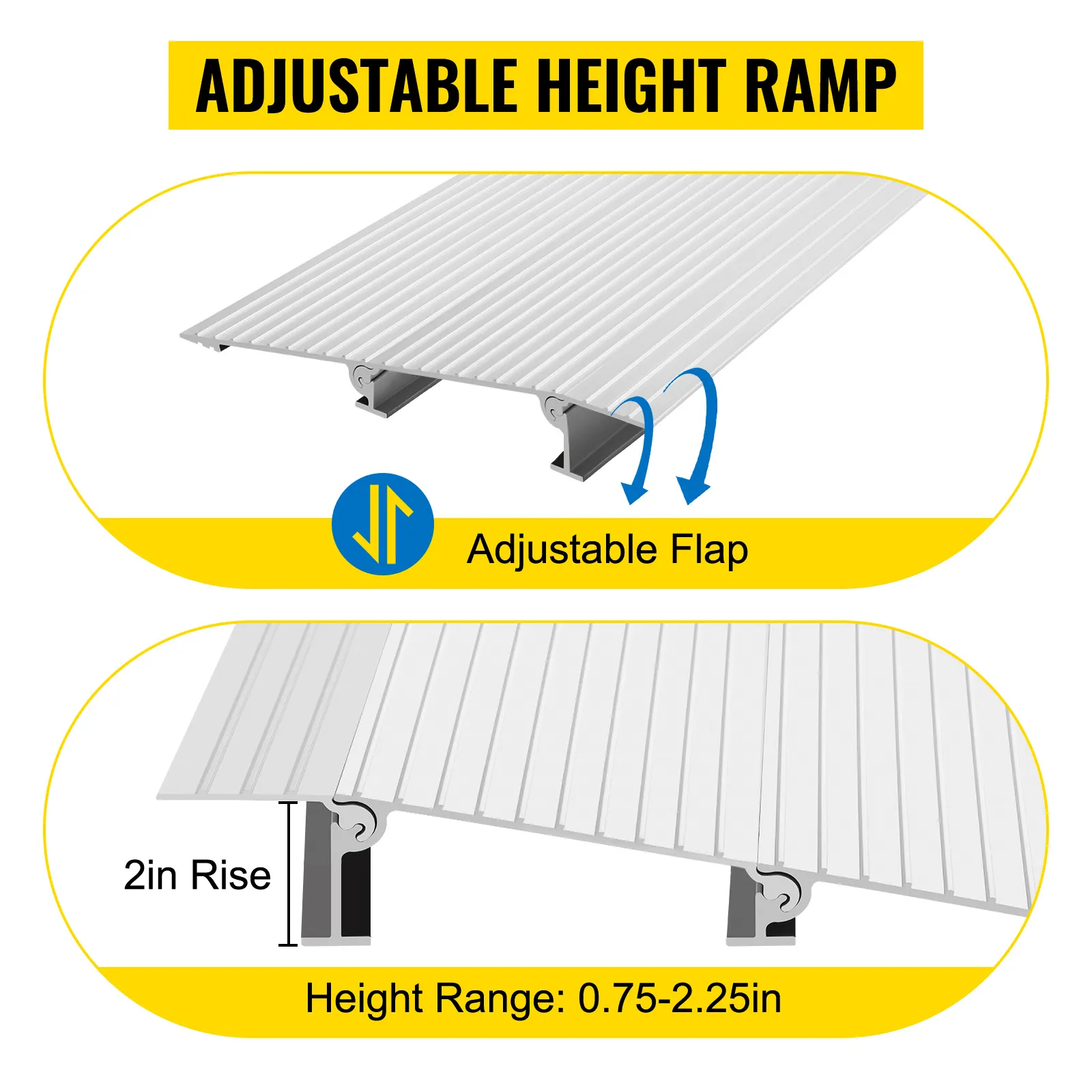 VEVOR transitions modular entry ramp with adjustable height and flap, 2in rise.