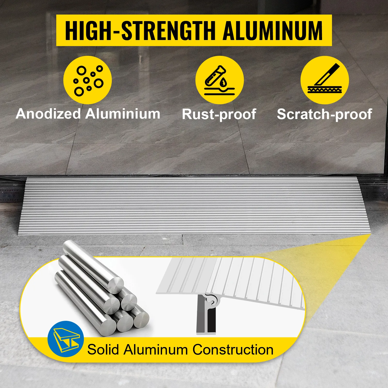 high-strength VEVOR transitions modular entry ramp, rust-proof and scratch-proof aluminum.