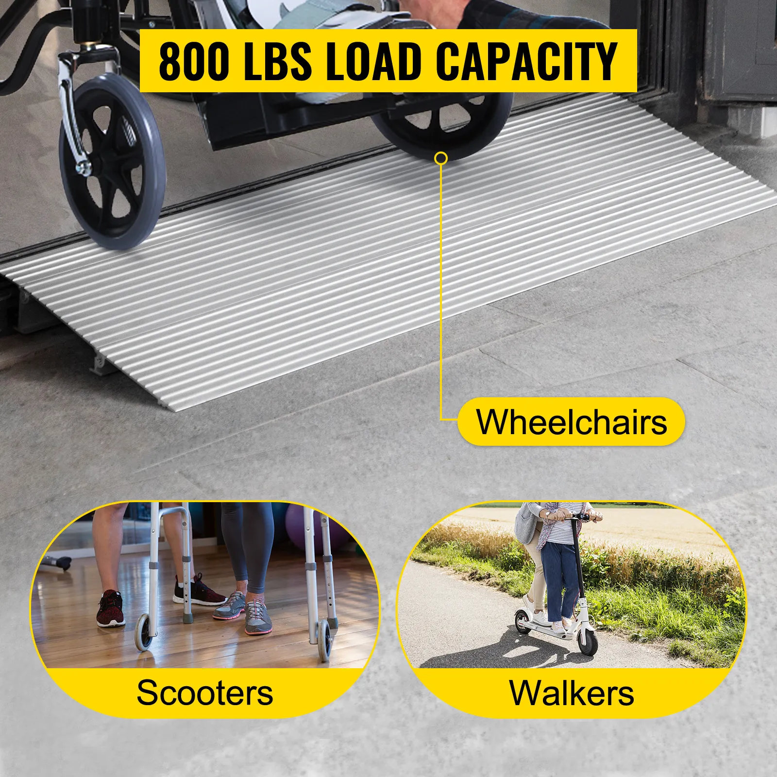 VEVOR transitions modular entry ramp, 800 lbs load capacity for wheelchairs, scooters, and walkers.