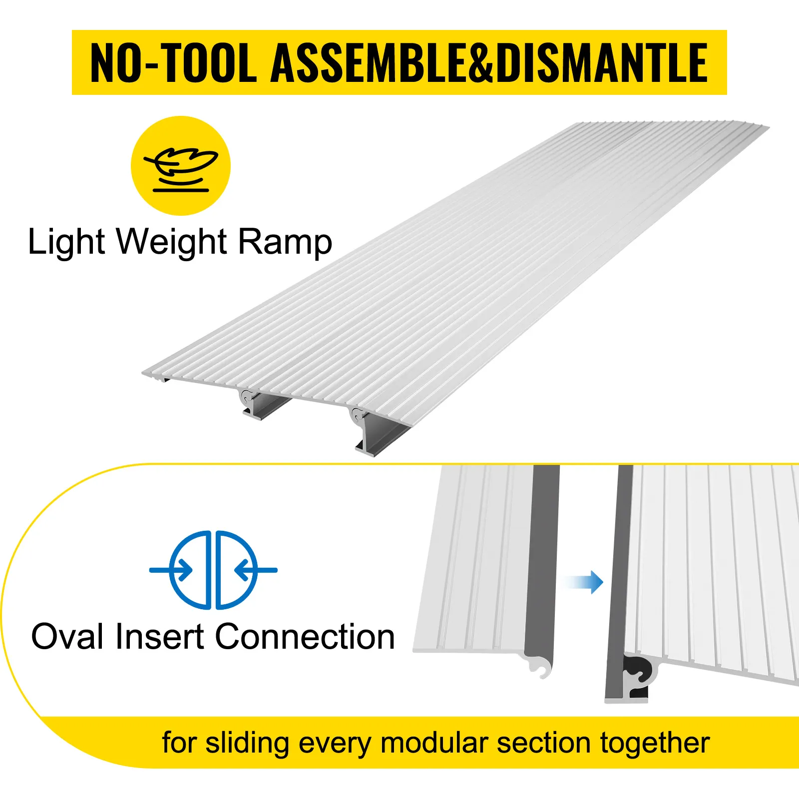 VEVOR transitions modular entry ramp with light weight, no-tool assembly, and oval insert connection.