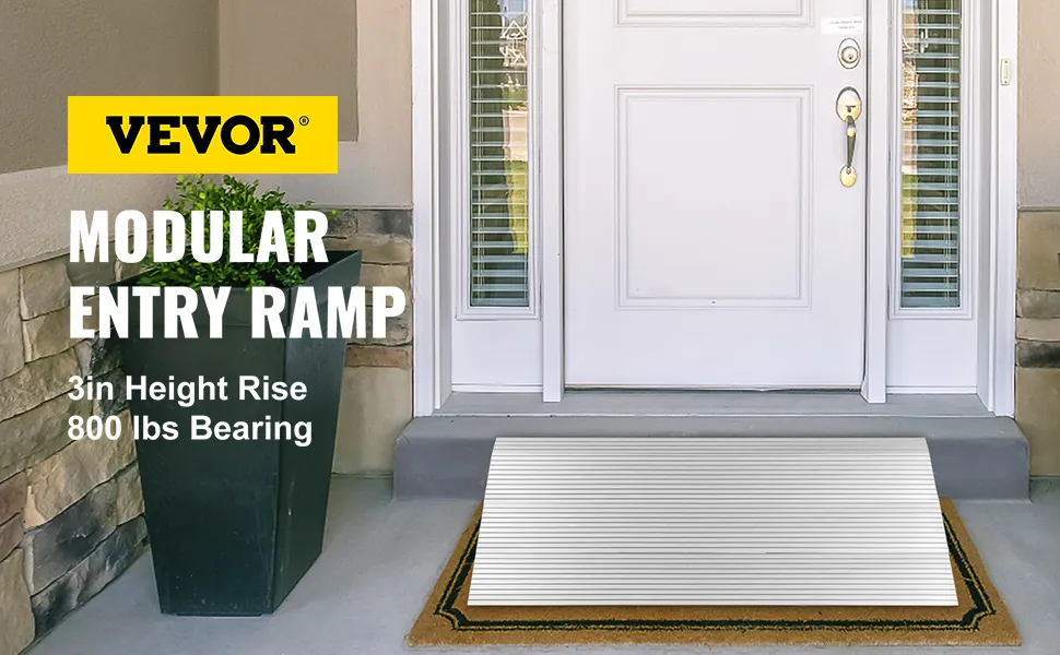 VEVOR entry ramp at a front door entrance, 3-inch rise, 800 lbs capacity.