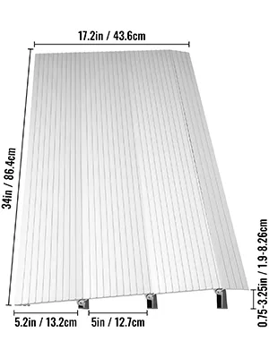 VEVOR entry ramp with dimensions: 34x17.2in, slope size 0.75-3.25in, step size 5.2-5in.