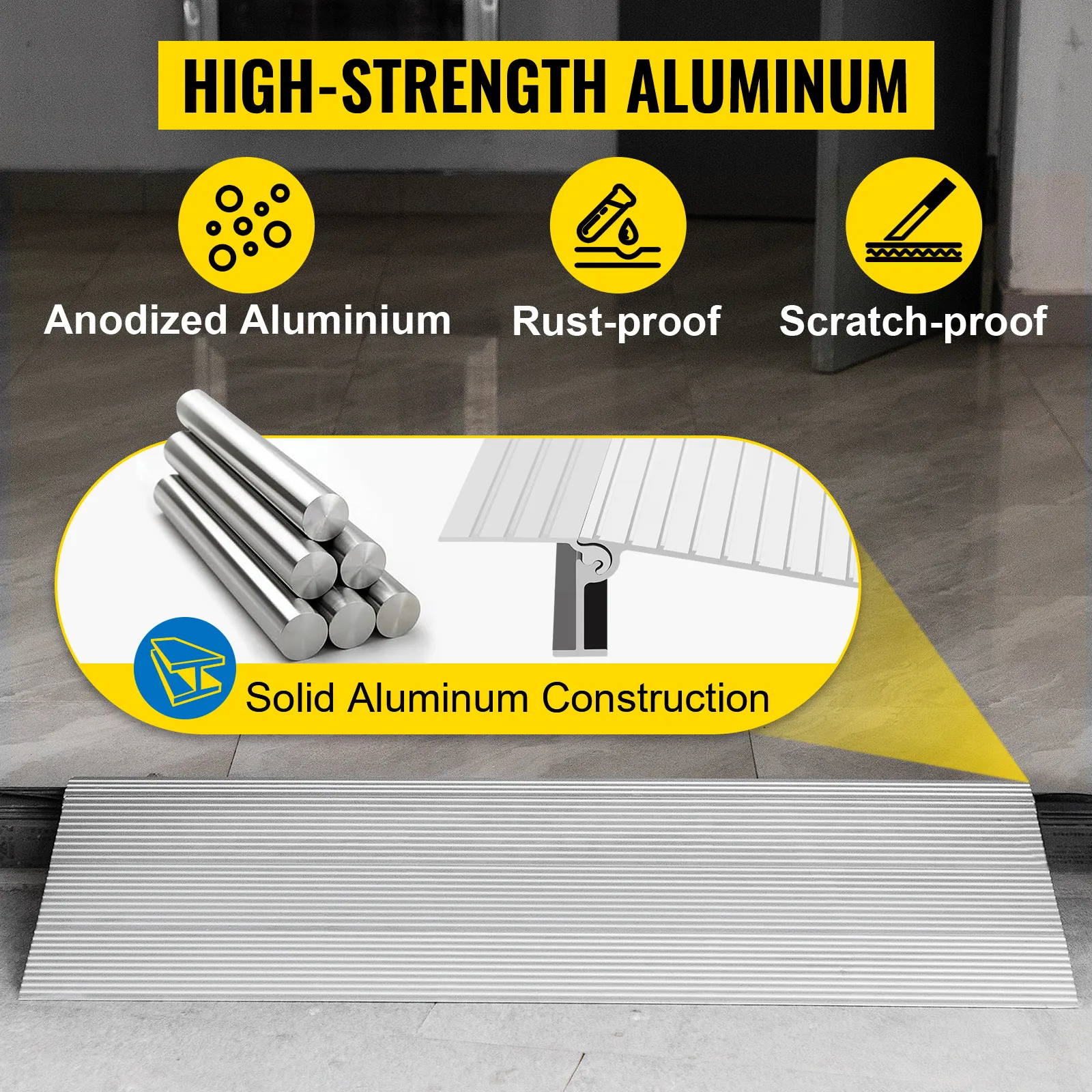 VEVOR entry ramp in high-strength aluminum with anodized, rust-proof, scratch-proof features.