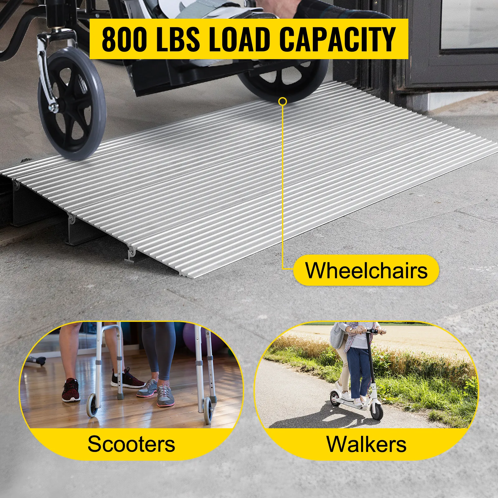 VEVOR entry ramp for wheelchairs, scooters, and walkers, with 800 lbs load capacity.