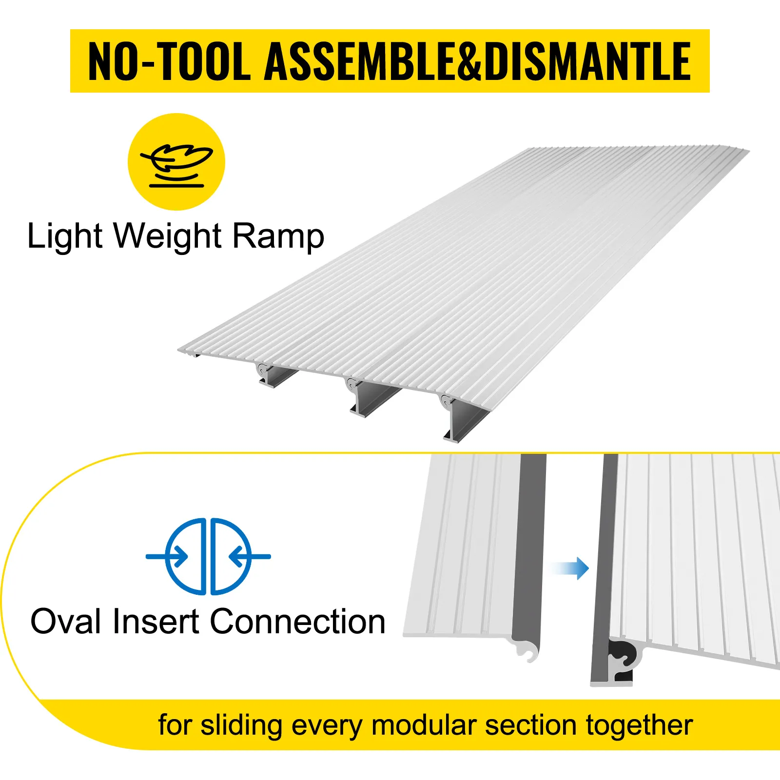 lightweight VEVOR entry ramp with oval insert connection, easy to assemble and dismantle.