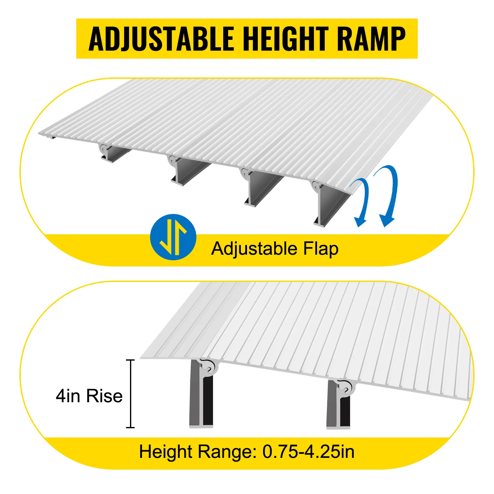 VEVOR entry ramp with adjustable height, 4in rise, and adjustable flap.