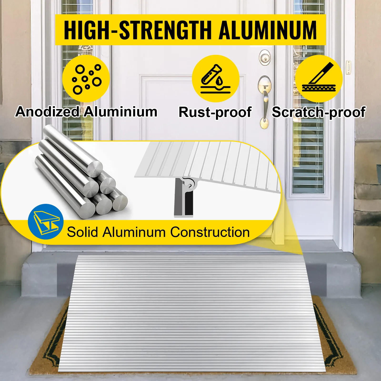 VEVOR entry ramp made of high-strength aluminum is rust-proof and scratch-proof.