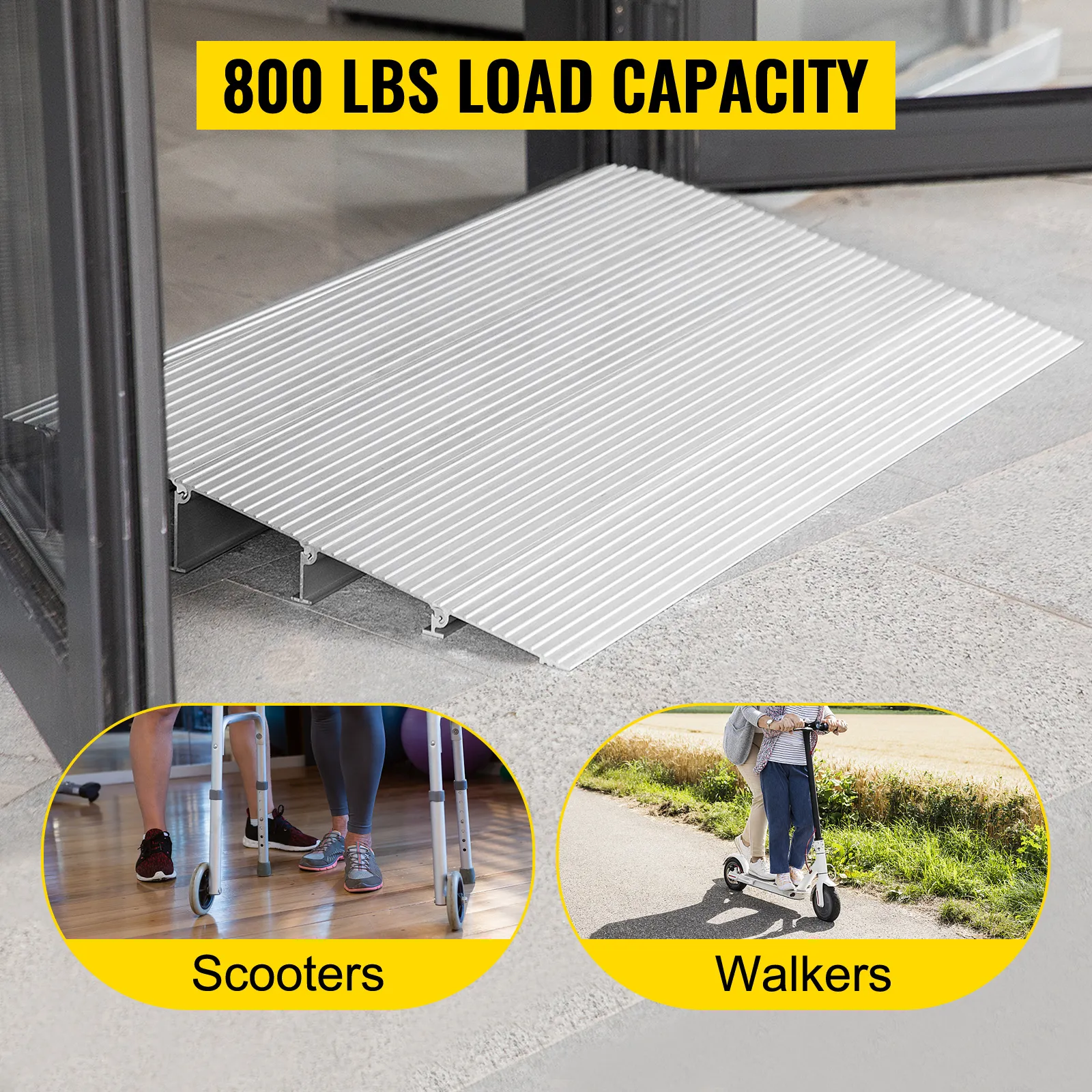 VEVOR entry ramp supports 800 lbs, ideal for scooters and walkers.