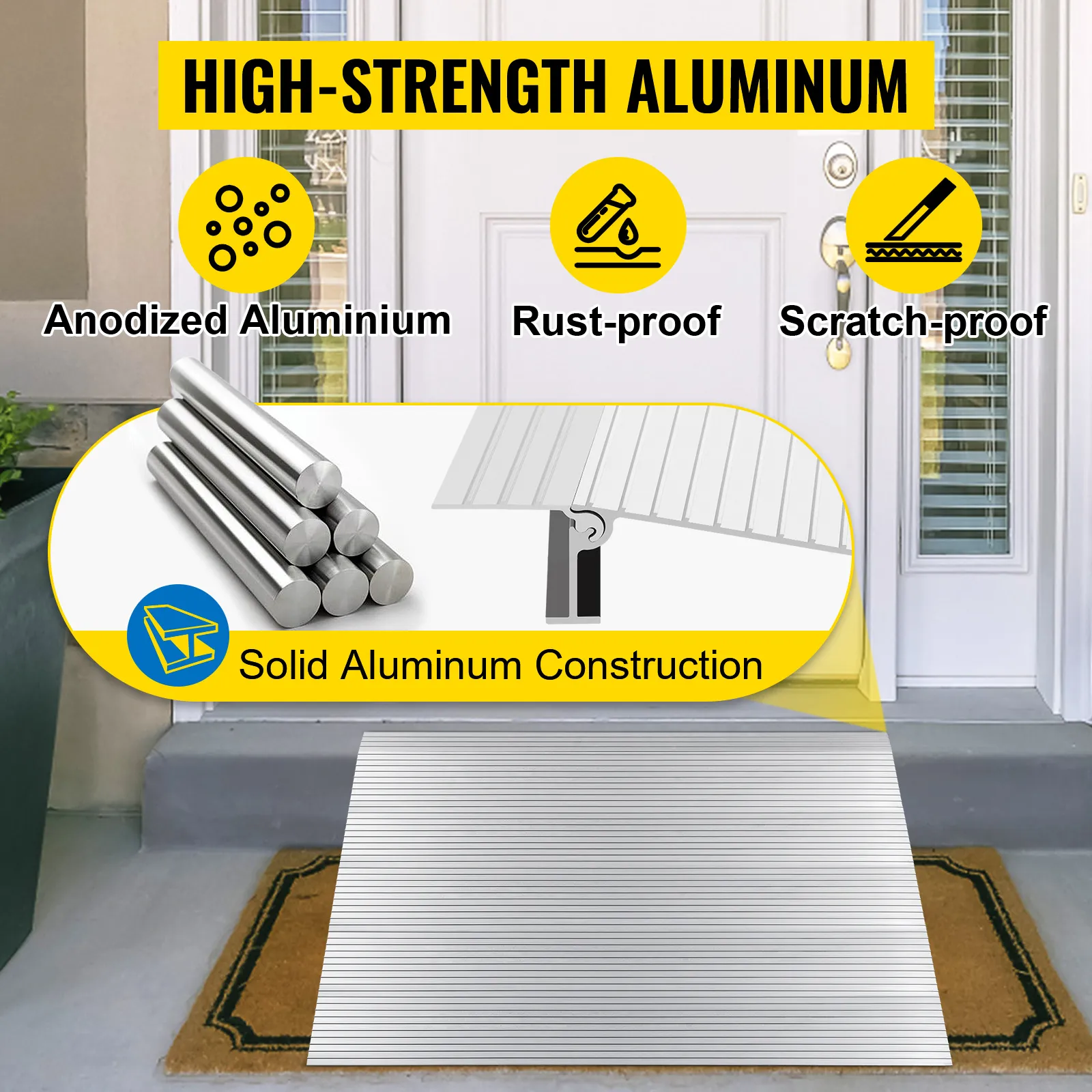 Rampa de entrada modular VEVOR con aluminio anodizado, resistente a la oxidación y a los arañazos.