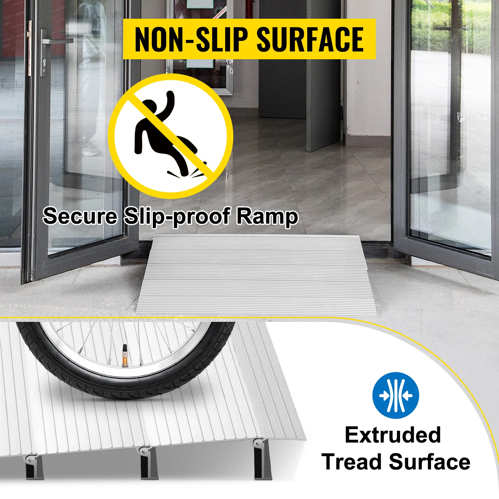 Rampa de entrada modular VEVOR con superficie antideslizante y banda de rodadura extruida, segura y antideslizante.