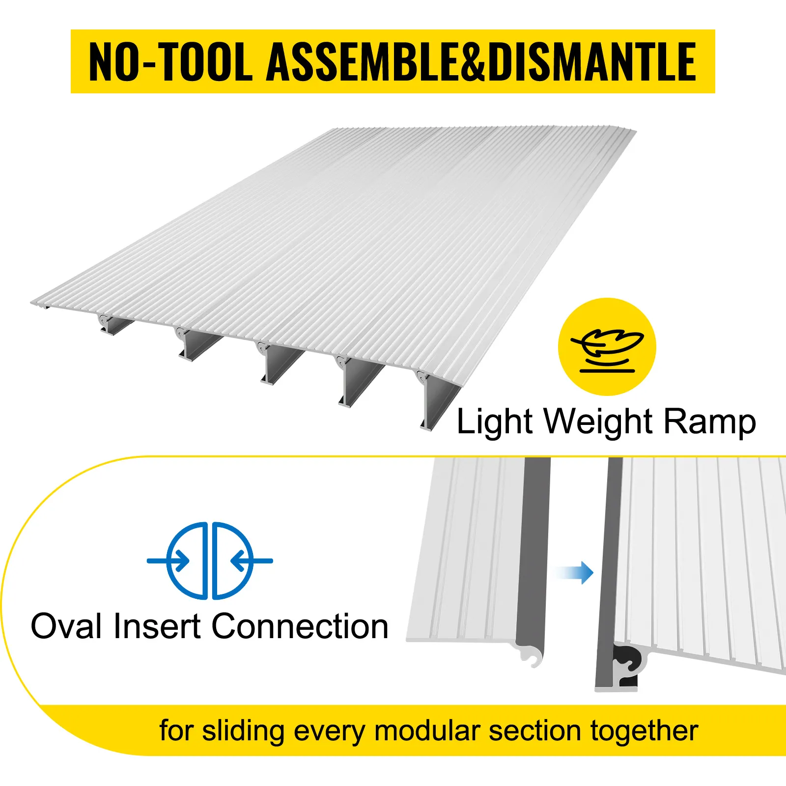 Rampa de entrada modular VEVOR con peso ligero y conexión de inserción ovalada para un fácil montaje.