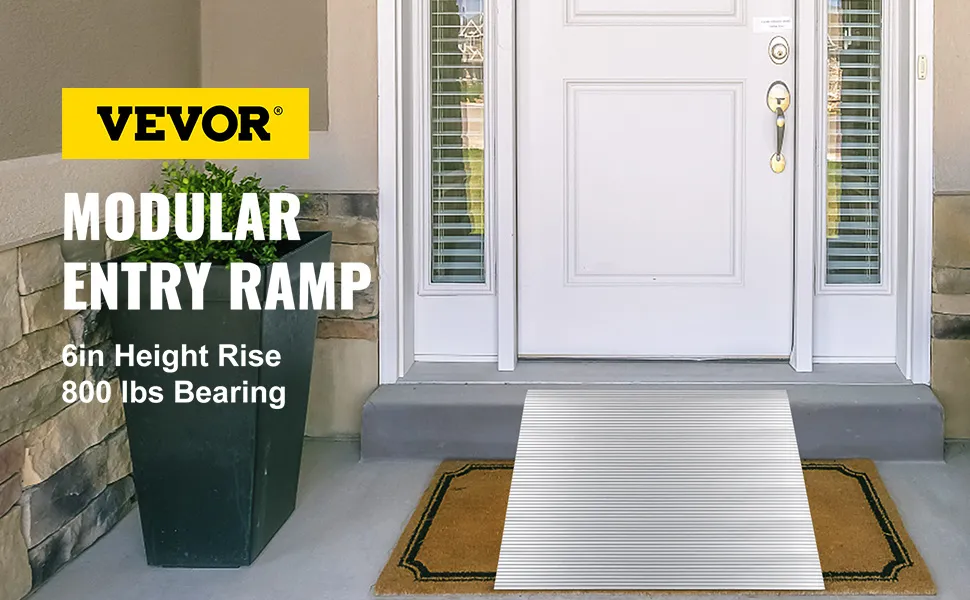 Rampa de umbral VEVOR en puerta de entrada con altura de 6 pulgadas y capacidad de carga de 800 libras.